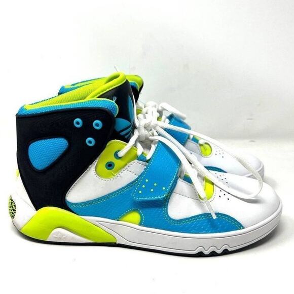 Adidas Roundhouse Sneakers Womens‎ Lime Green White Blue High Top Lace Up Size 8 - Picture 1 of 8